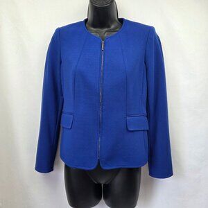 Calvin Klein Cobalt Blue Zip-Front Blazer Size 4P Polyester Blend